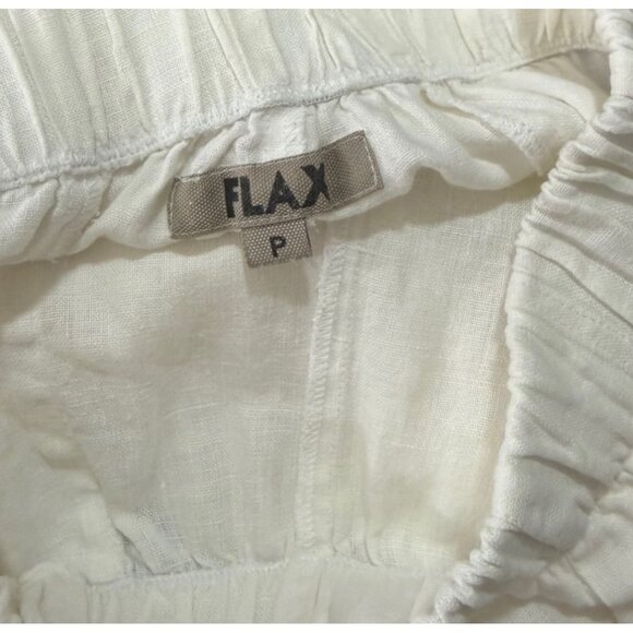 FLAX White Linen Pants Elastic Waist Wide Leg Flowy Lagenlook Pockets Size P - Picture 6 of 9
